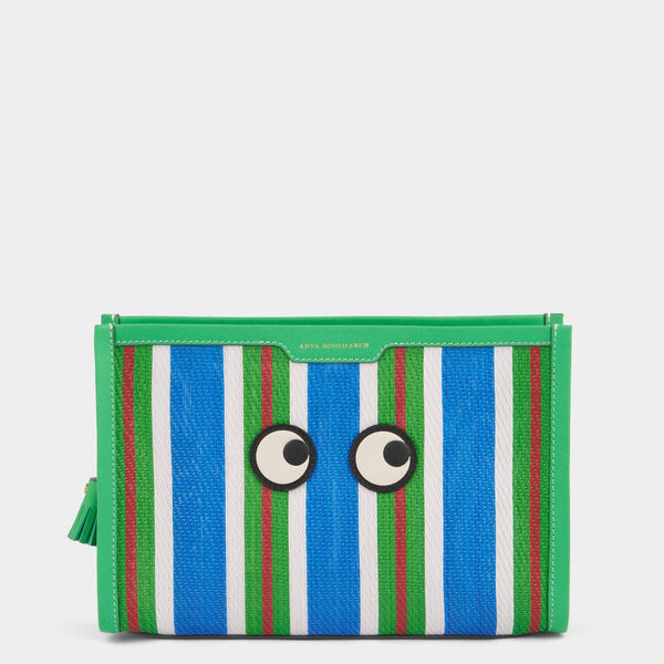 anya hindmarch Eyes Striped Pouch Recycled Mesh/Capra Leather in Aloe Green