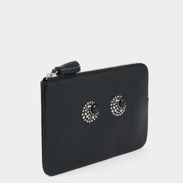 Anya Hindmarch Eyes Studded Zip Loose Pocket Satin Leather In Black