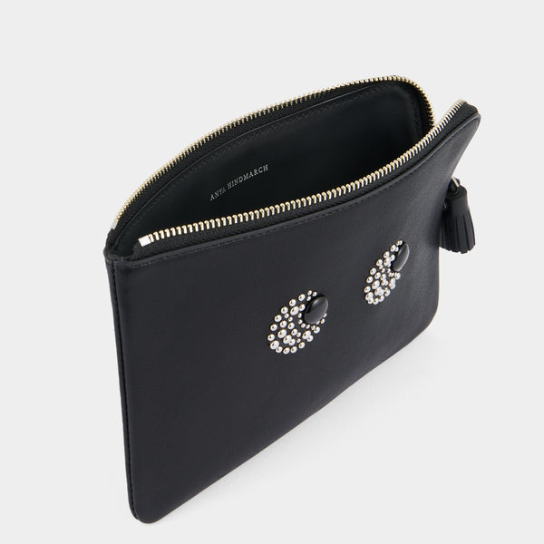 Anya Hindmarch Eyes Studded Zip Loose Pocket Satin Leather In Black
