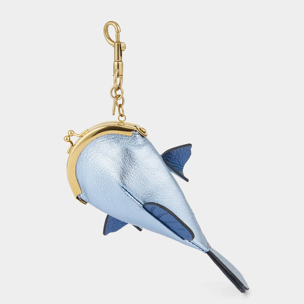 Anya Hindmarch Fish Coin Purse Charm Capra Leather In Cornflower Blue