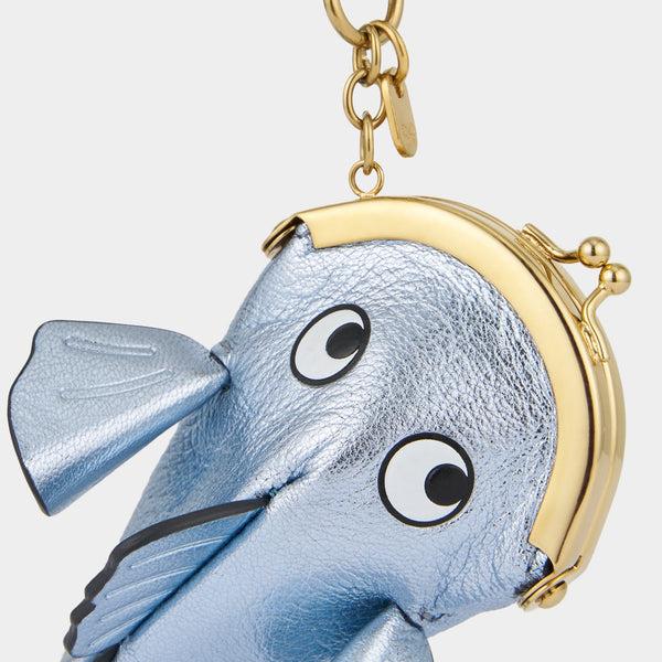 Anya Hindmarch Fish Coin Purse Charm Capra Leather In Cornflower Blue