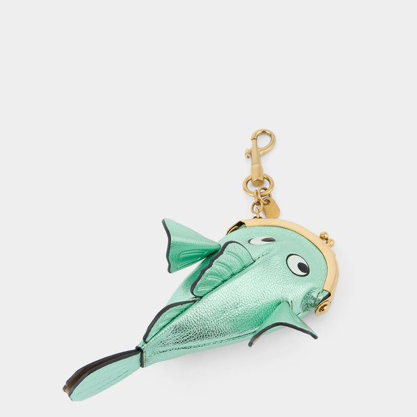 Anya Hindmarch Fish Coin Purse Charm Capra Leather In Pistachio Green