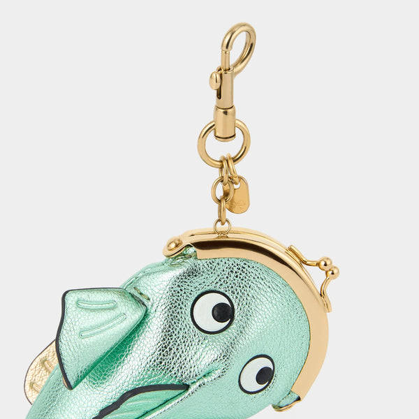 Anya Hindmarch Fish Coin Purse Charm Capra Leather In Pistachio Green