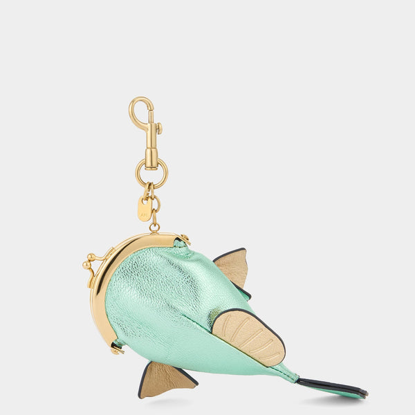 Anya Hindmarch Fish Coin Purse Charm Capra Leather In Pistachio Green