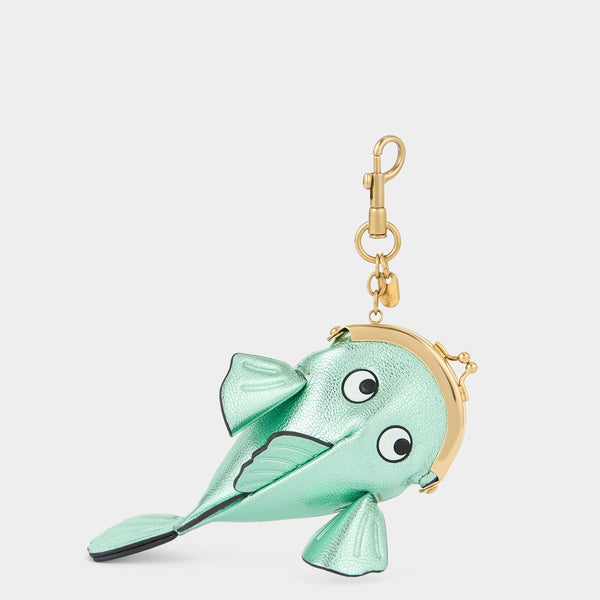 anya hindmarch Fish Coin Purse Charm Capra Leather in Pistachio Green