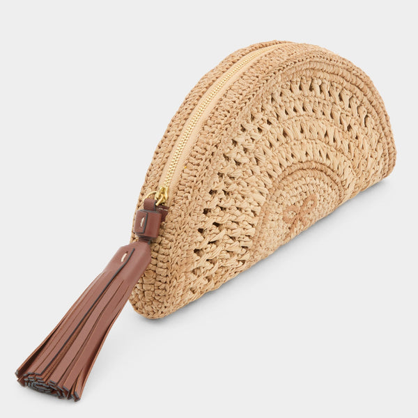 Anya Hindmarch Half Moon Bow Clutch Natural Raffia/Smooth Leather In Natural Brown