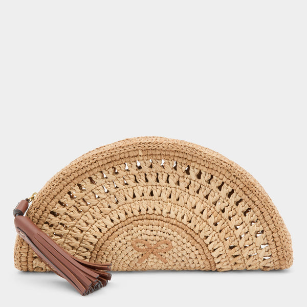 anya hindmarch Half Moon Bow Clutch Natural Raffia/Smooth Leather in Natural Brown