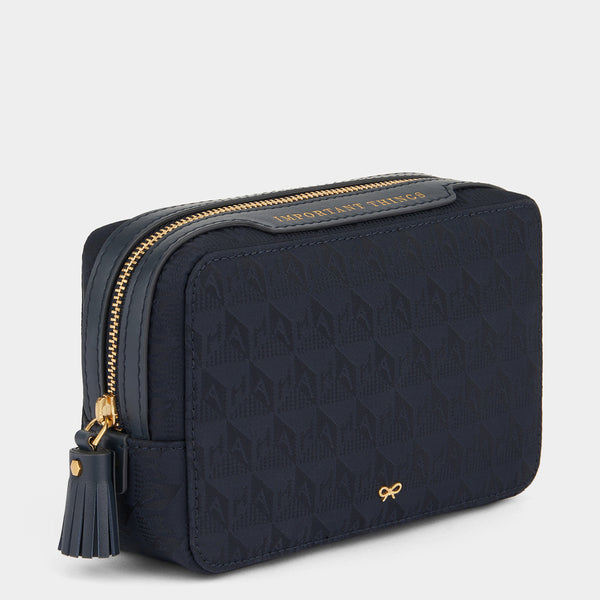 Anya Hindmarch Logo Important Things Pouch Jacquard Nylon In New Marine