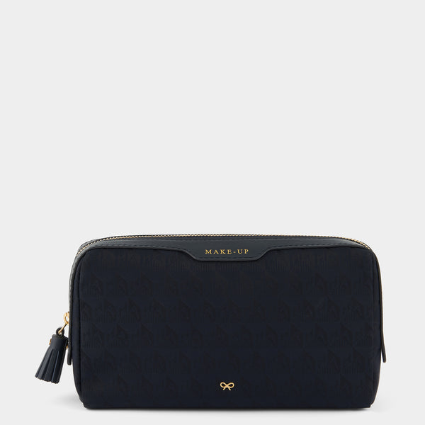 anya hindmarch Logo Small Make Up Jacquard Nylon in New Marine