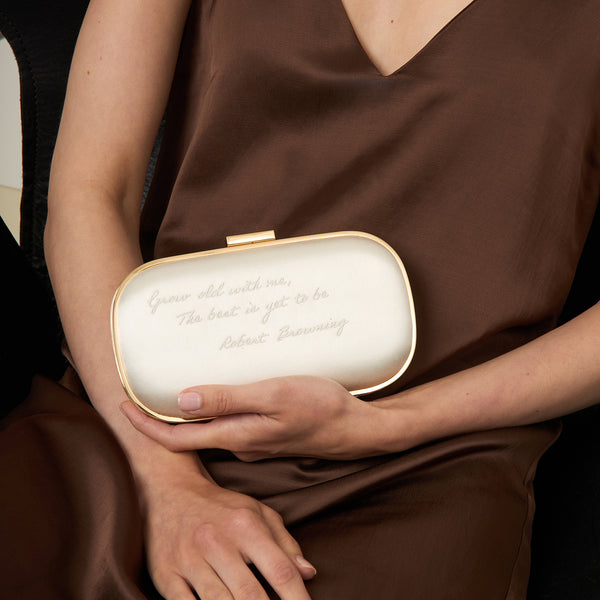 Anya Hindmarch Marano Bridal Clutch Satin/Suede Leather In Ivory