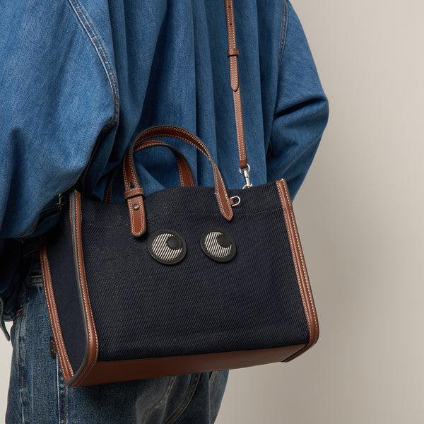Anya Hindmarch Mini E/W Eyes Tote Cotton Drill In Navy