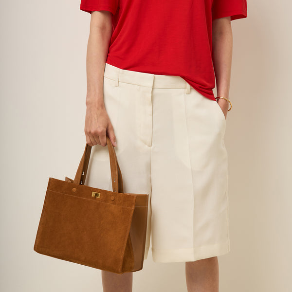 Anya Hindmarch Mortimer Small Tote Suede/Calf Leather In Manilla Beige