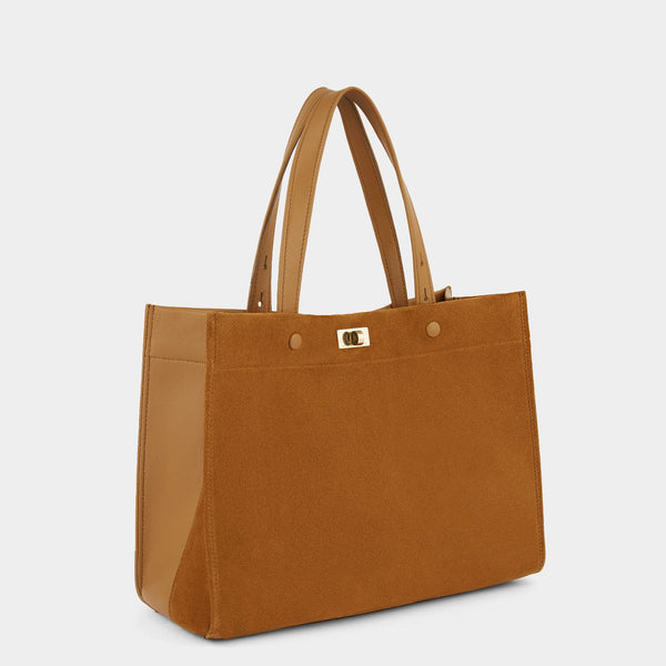 Anya Hindmarch Mortimer Small Tote Suede/Calf Leather In Manilla Beige