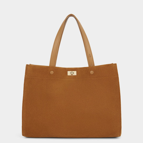 anya hindmarch Mortimer Small Tote Suede/Calf Leather in Manilla Beige