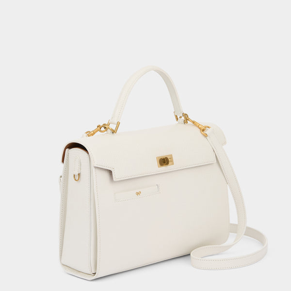 Anya Hindmarch Mortimer Top Handle Crosshatch Calf Leather In White