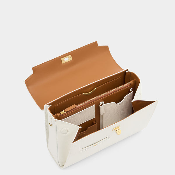 Anya Hindmarch Mortimer Top Handle Crosshatch Calf Leather In White