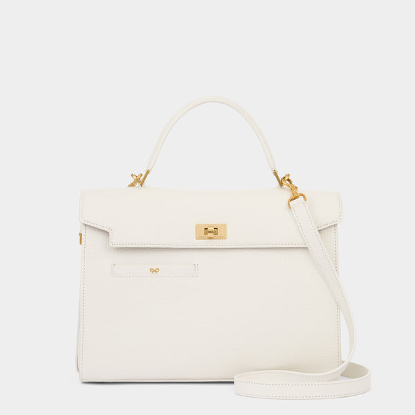 anya hindmarch Mortimer Top Handle Crosshatch Calf Leather in White anya hindmarch Mortimer Top Handle Crosshatch Calf Leather in White