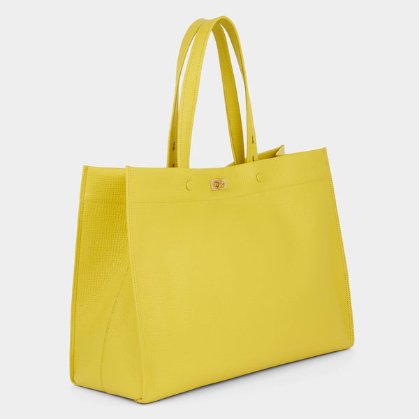 anya Hindmarch Mortimer Tote Crosshatch Calf Leather In Taxi Yellow