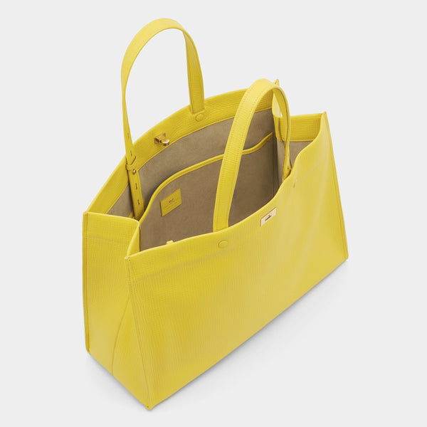 anya Hindmarch Mortimer Tote Crosshatch Calf Leather In Taxi Yellow