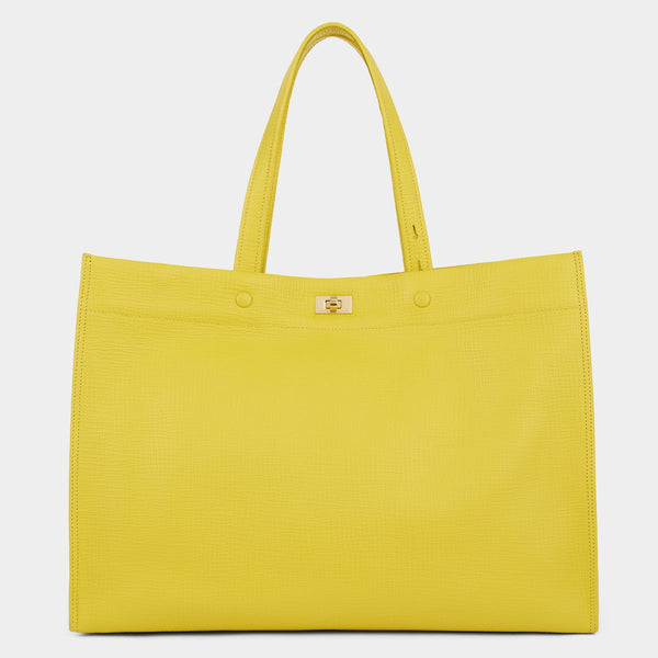 anya hindmarch Mortimer Tote Crosshatch Calf Leather in Taxi Yellow