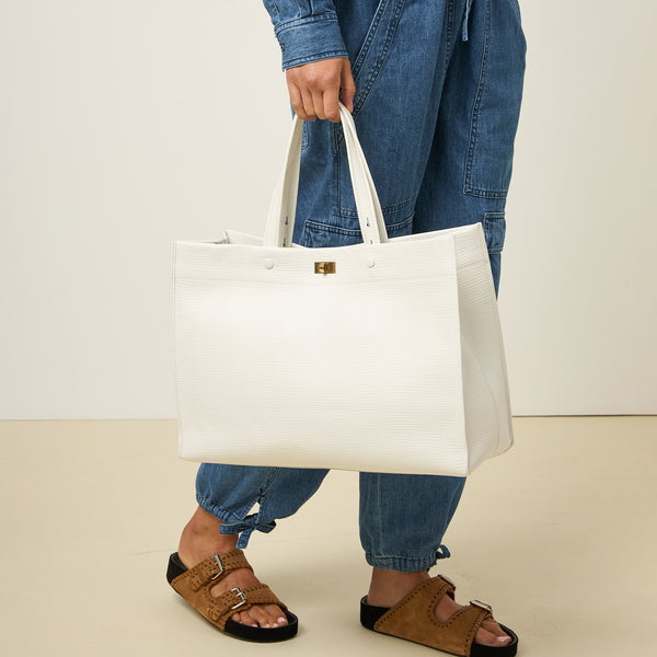 Anya Hindmarch Mortimer Tote Crosshatch Calf Leather In White