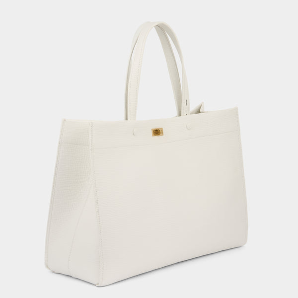 Anya Hindmarch Mortimer Tote Crosshatch Calf Leather In White
