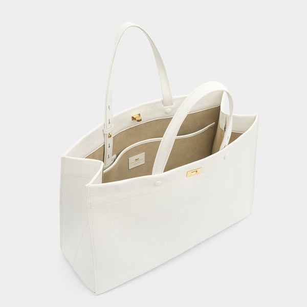 Anya Hindmarch Mortimer Tote Crosshatch Calf Leather In White