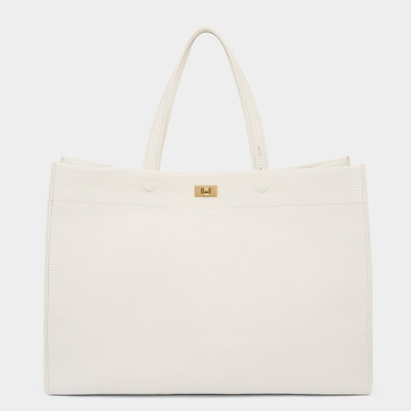 anya hindmarch Mortimer Tote Crosshatch Calf Leather in White