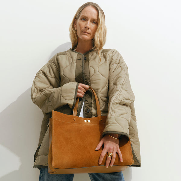 Anya Hindmarch Mortimer Tote Suede/Calf Leather In Manilla Beige