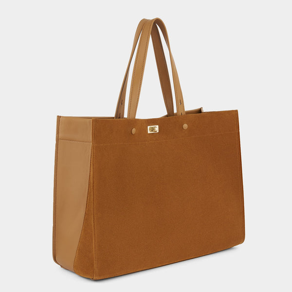 Anya Hindmarch Mortimer Tote Suede/Calf Leather In Manilla Beige