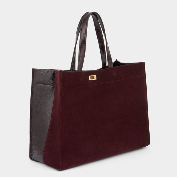 Anya Hindmarch Mortimer Tote Suede/Patent Leather In Grape