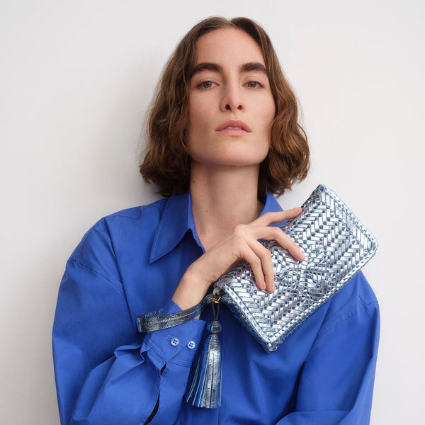 Anya Hindmarch Neeson Tassel Clutch Capra Leather In Cornflower Blue