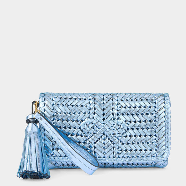 anya hindmarch Neeson Tassel Clutch Capra Leather in Cornflower Blue