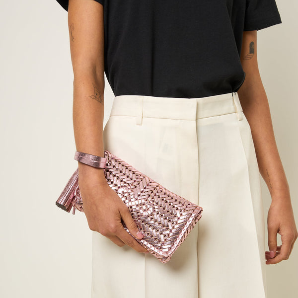 Anya Hindmarch Neeson Tassel Clutch Capra Leather In Peony Pink