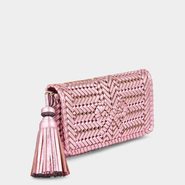 Anya Hindmarch Neeson Tassel Clutch Capra Leather In Peony Pink