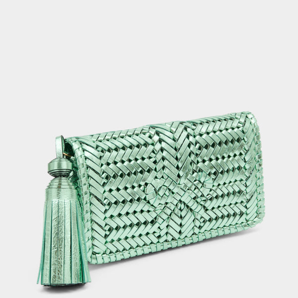 Anya Hindmarch Neeson Tassel Clutch Capra Leather In Pistachio Green