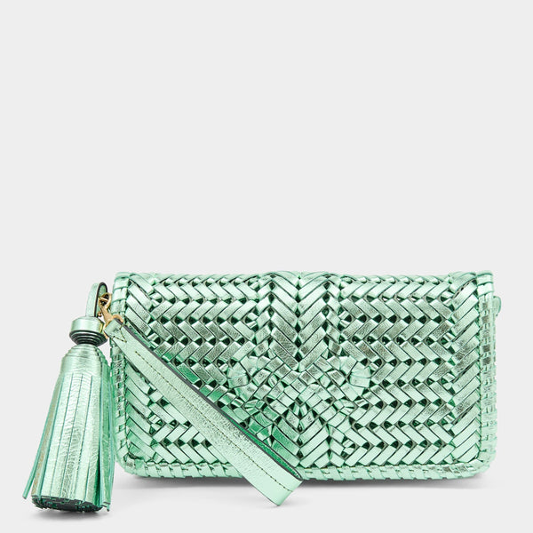 anya hindmarch Neeson Tassel Clutch Capra Leather in Pistachio Green