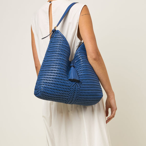 Anya Hindmarch Neeson Tassel Hobo Bag Capra Leather In Monday Blue