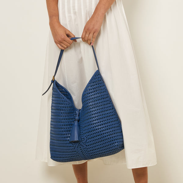 Anya Hindmarch Neeson Tassel Hobo Bag Capra Leather In Monday Blue