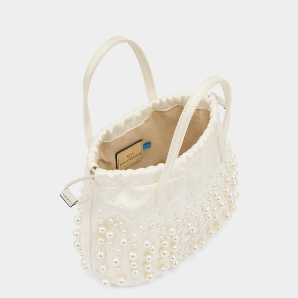 Anya Hindmarch Pearl Bead Drawstring Pouch Satin/Suede Leather In Ivory