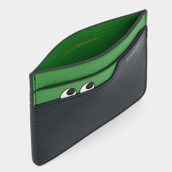 Anya Hindmarch Peeping Eyes Card Case Capra Leather In Ink Green