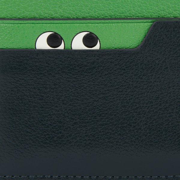 Anya Hindmarch Peeping Eyes Card Case Capra Leather In Ink Green