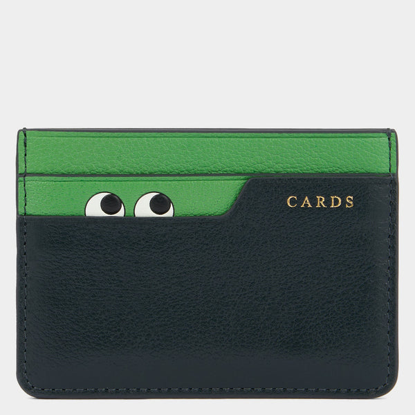 anya hindmarch Peeping Eyes Card Case Capra Leather in Ink Green