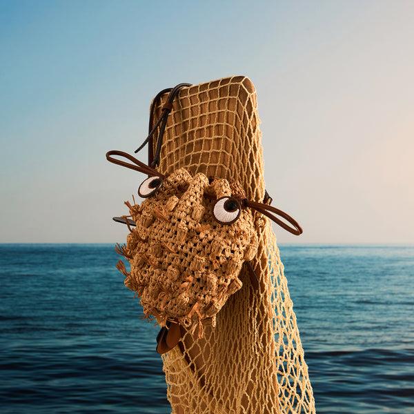 Anya Hindmarch Raffia Blowfish Cross-body Natural Raffia/Smooth Leather In Natural