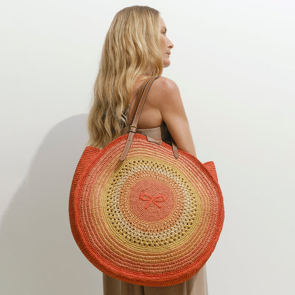 Anya Hindmarch Raffia Round Bow Tote Raffia In Orange/Multi