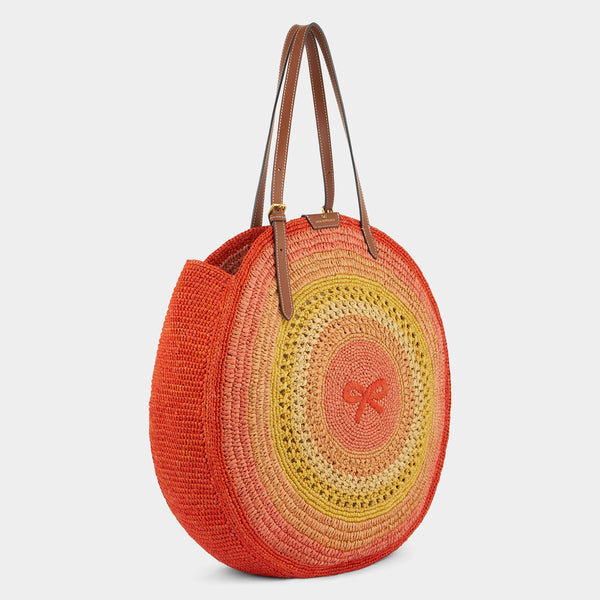 Anya Hindmarch Raffia Round Bow Tote Raffia In Orange/Multi