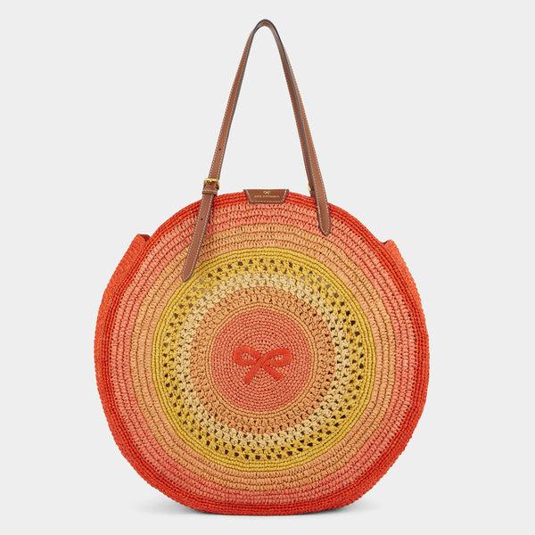 anya hindmarch Raffia Round Bow Tote Raffia in Orange/Multi anya hindmarch Raffia Round Bow Tote Raffia in Orange/Multi