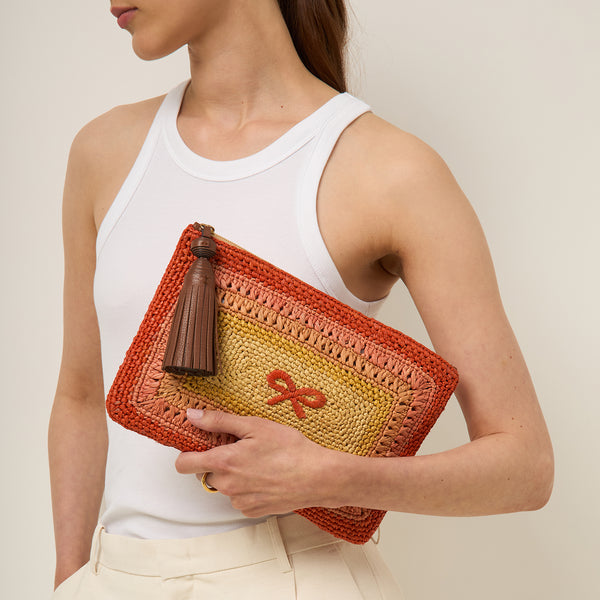 Anya Hindmarch Raffia Tassel Bow Clutch Raffia In Orange/Multi
