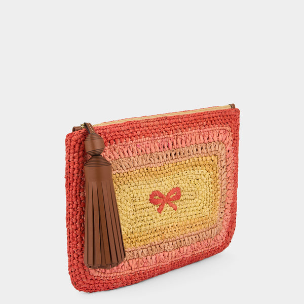 Anya Hindmarch Raffia Tassel Bow Clutch Raffia In Orange/Multi