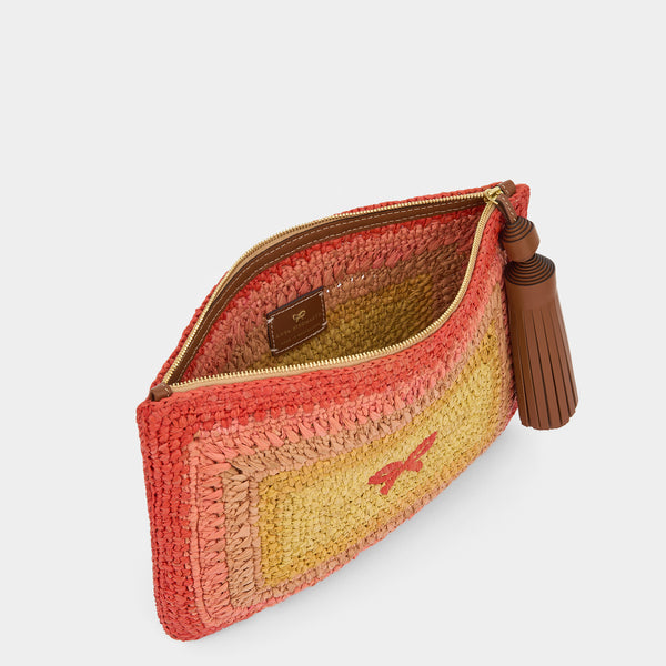 Anya Hindmarch Raffia Tassel Bow Clutch Raffia In Orange/Multi